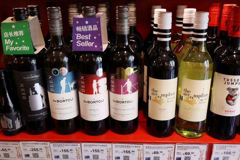 Bottles of Australian wine are seen at a store selling