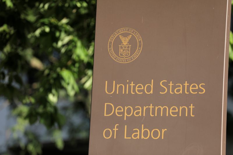 Signage is seen at the United States Department of Labor
