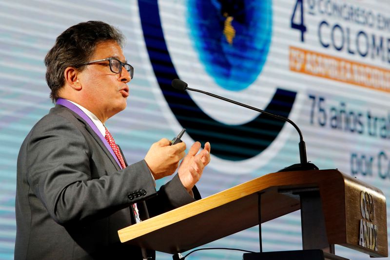 Colombia’s Finance Minister Alberto Carrasquilla Barrera speaks during the Fourth