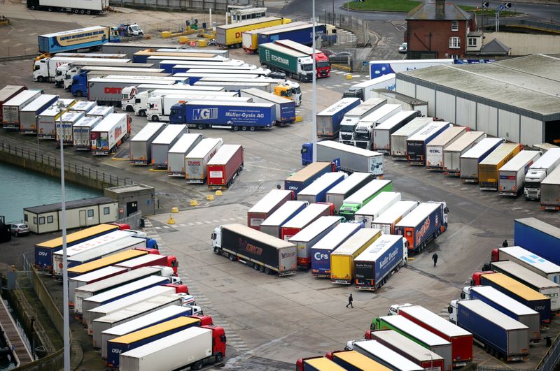 Lorries are parked up in the Port of Dover