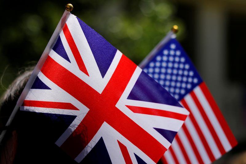FILE PHOTO: British and American flags on display in Los