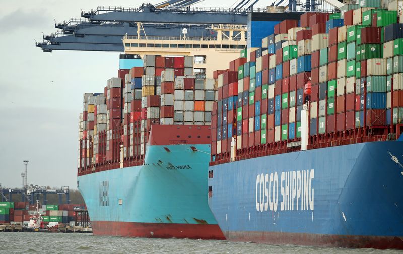 FILE PHOTO: Containers are seen aboard the the CSCL Mercury