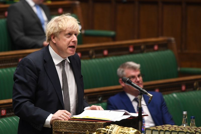Britain’s Prime Minister Boris Johnson speaks during the weekly question