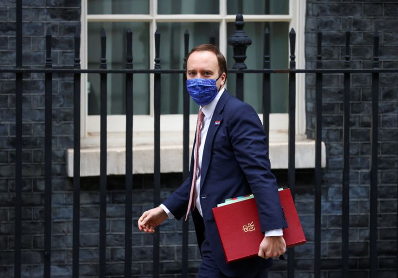 Britain’s Health Secretary Matt Hancock arrives at Downing Street in