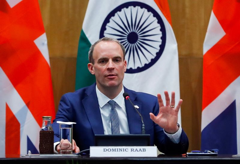 Britain’s Foreign Secretary Raab and his Indian counterpart Jaishankar hold