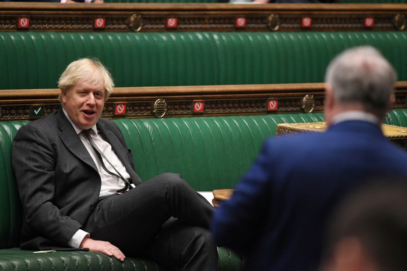 Britain’s Prime Minister Boris Johnson speaks during a debate at