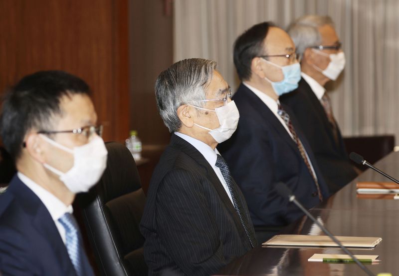 Bank of Japan Governor Kuroda wearing a protective face mask
