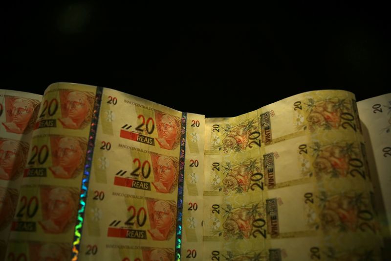 Brazilian real notes are seen at the Bank of Brazil