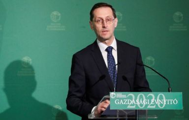 FILE PHOTO: Hungarian Finance Minister Mihaly Varga speaks during a