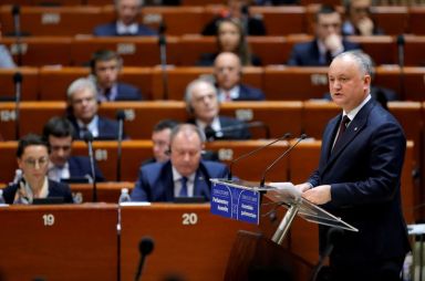 FILE PHOTO: Moldova’s President Dodon addresses the Parliamentary Assembly of