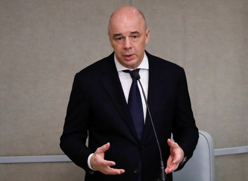 FILE PHOTO:  Russian Finance Minister Siluanov delivers a speech