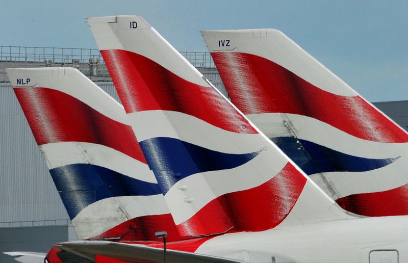 File photo of British Airways logos on tailfins at
