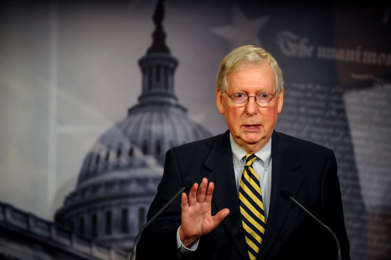 FILE PHOTO: McConnell speaks to the media after a meeting
