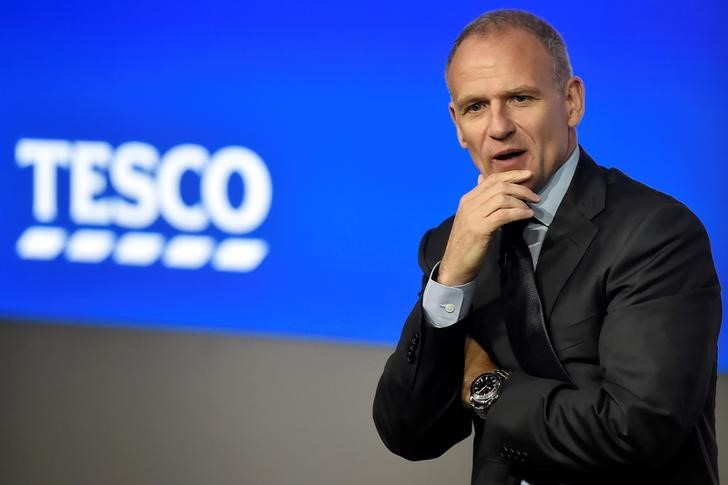 Tesco Group Chief Executive, Dave Lewis speaks at an analyst