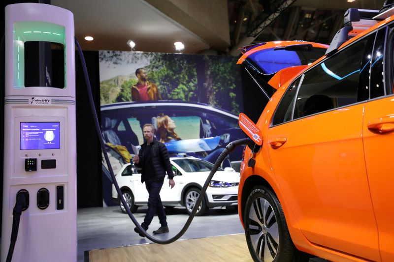 FILE PHOTO: A Volkswagen E-Golf is displayed at the Canadian