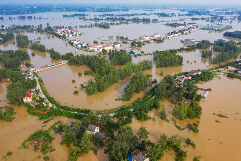 Aerial view shows the flooded Gu town following heavy rainfall