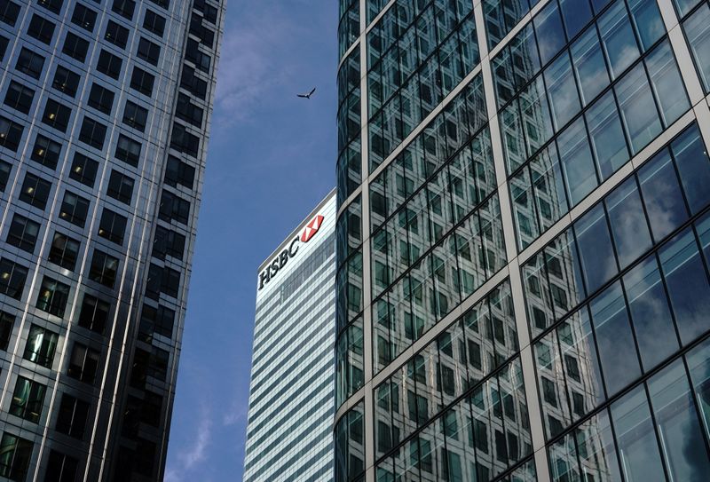 The HSBC bank is seen in the financial district of