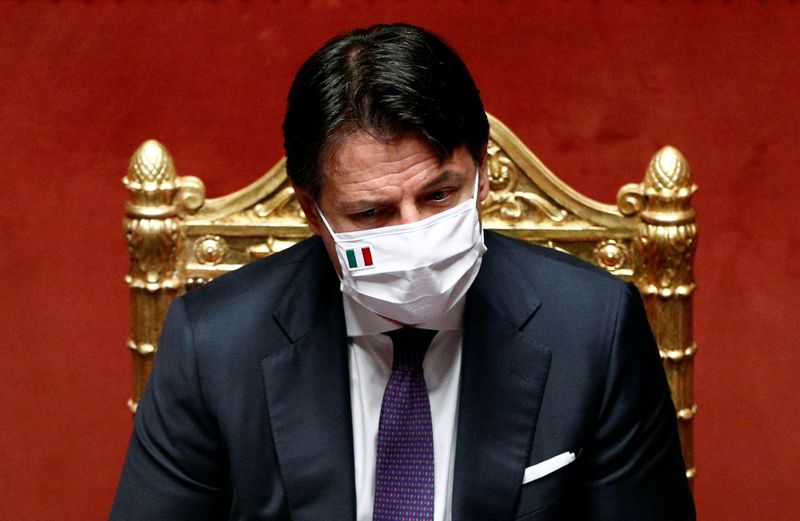 Italy’s Prime Minister Giuseppe Conte addresses the upper house of