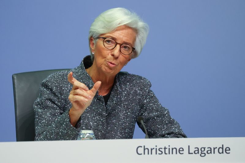 European Central Bank (ECB) President Christine Lagarde gestures during a