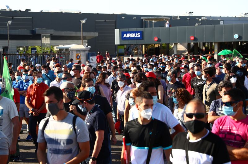 Airbus employees protest against expected job cuts in Getafe