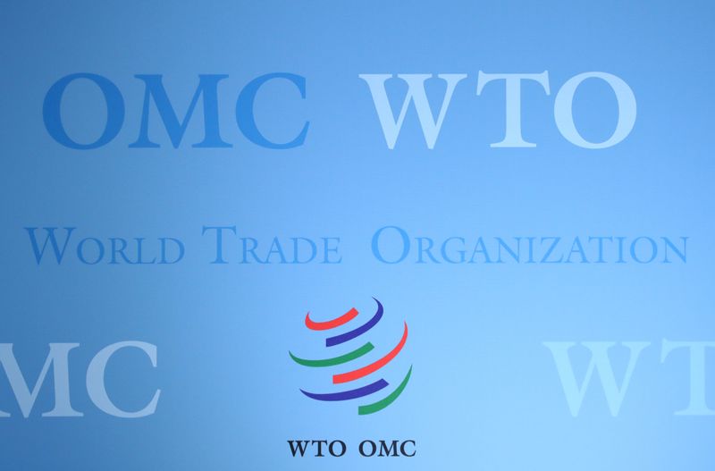 The logo of the World Trade Organization (WTO) is pictured