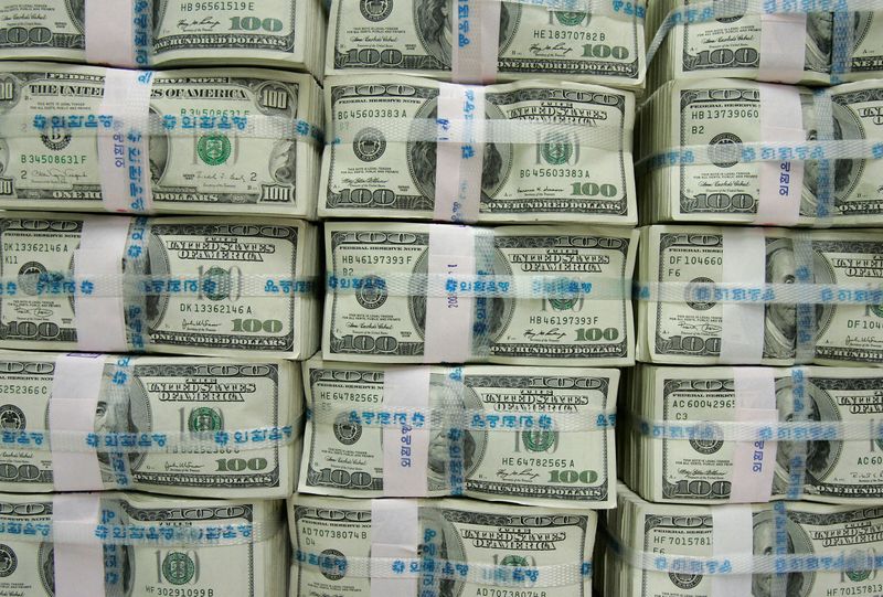 FILE PHOTO: Stacks of U.S. $100 notes are piled up