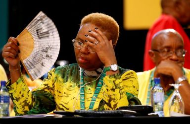 FILE PHOTO: ANC member Lindiwe Zulu reacts as she waits