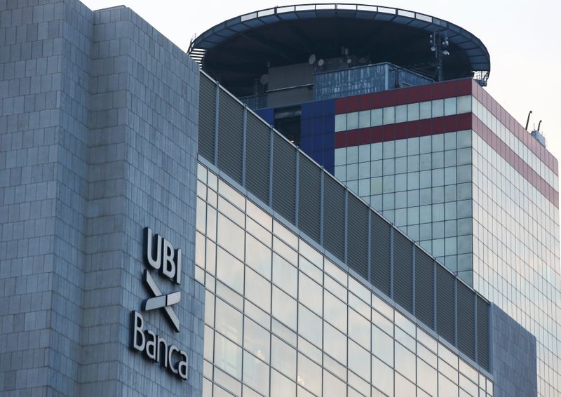The headquarter of UBI bank is seen in Brescia