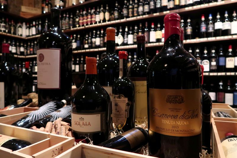 FILE PHOTO: Brunello di Montalcino’s red wine bottles are displayed
