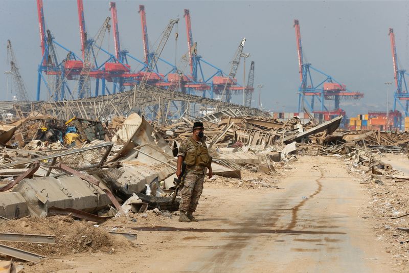 Site of Tuesday’s blast, at Beirut’s port area