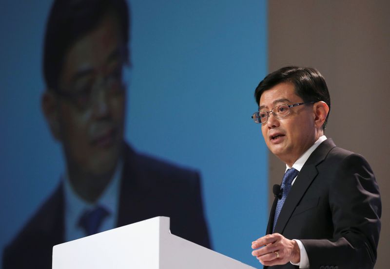 Singapore’s Finance Minister Heng Swee Keat speaks at a UBS