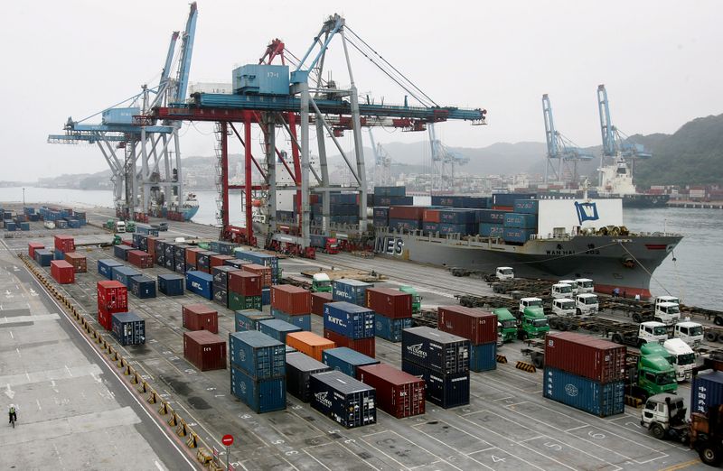 Containers are seen stacked up at Keelung port in northern