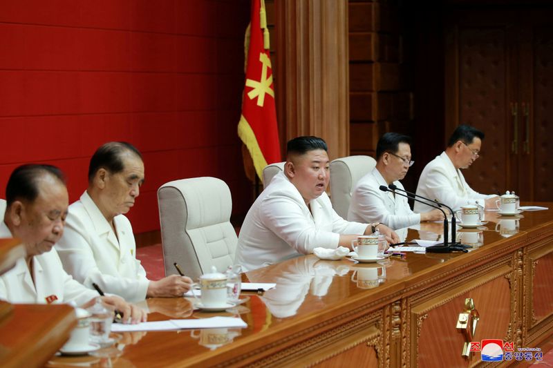 North Korean leader Kim Jong Un addresses a plenary meeting