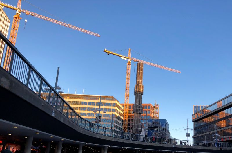 Buildings under construction are seen in Stockholm