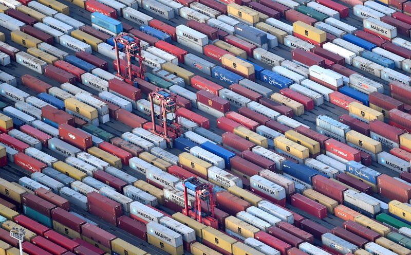Containers are seen at a terminal in the port of
