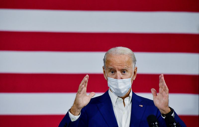 Democratic U.S. presidential nominee Joe Biden speaks at campaign event