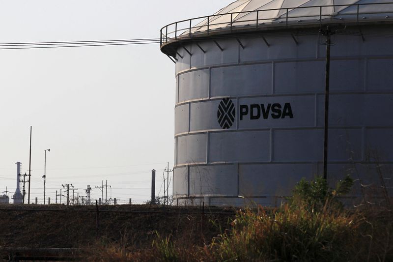 The corporate logo of state oil company PDVSA is seen