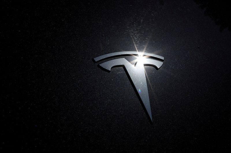 FILE PHOTO: FILE PHOTO: The Tesla logo is seen on