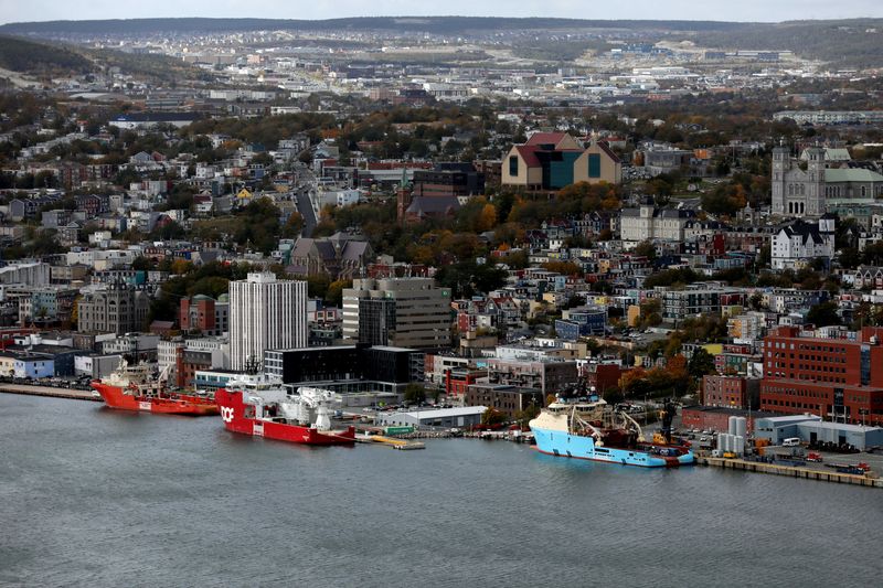 Ships are seen docked in the St. John’s Harbour