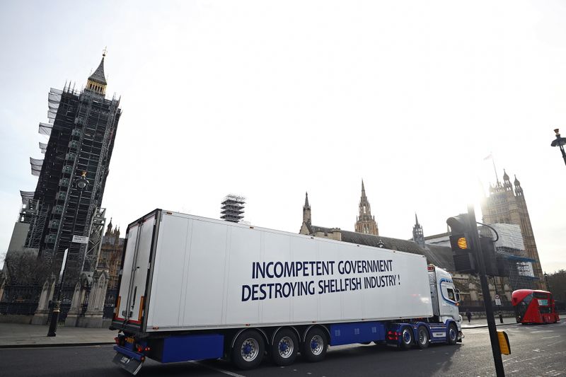 Seafood lorries protest at the Parliament Square in London