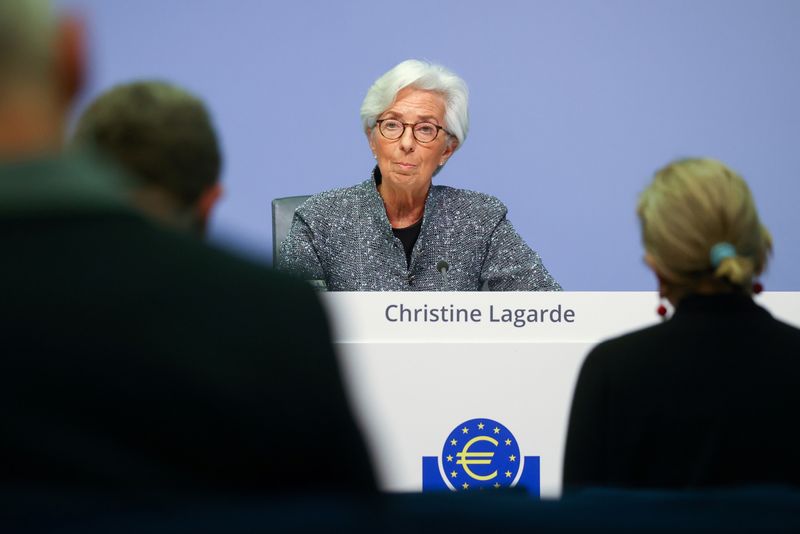 FILE PHOTO: European Central Bank (ECB) President Christine Lagarde addresses