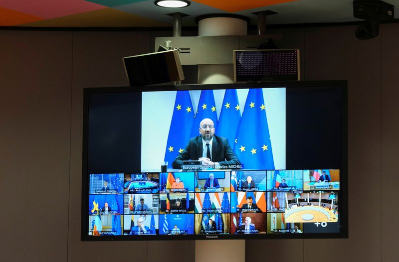 FILE PHOTO: EU leaders hold a virtual meeting to discuss
