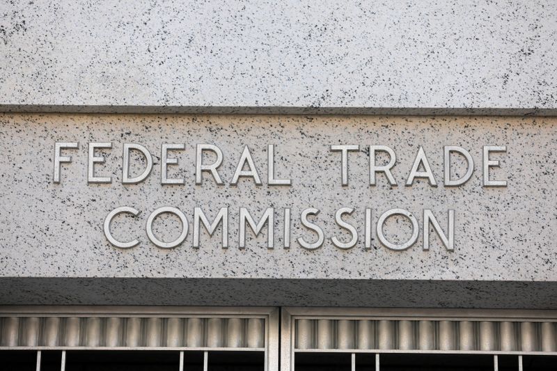 Signage is seen at the Federal Trade Commission headquarters in