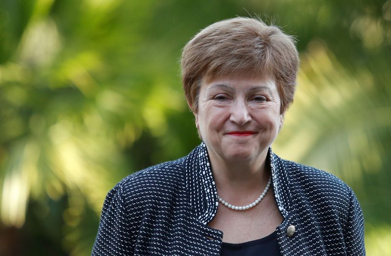 IMF Managing Director Kristalina Georgieva arrives for a conference hosted
