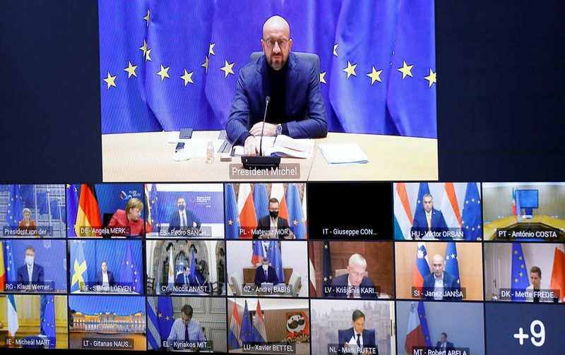 FILE PHOTO: EU leaders hold a virtual conference on measures