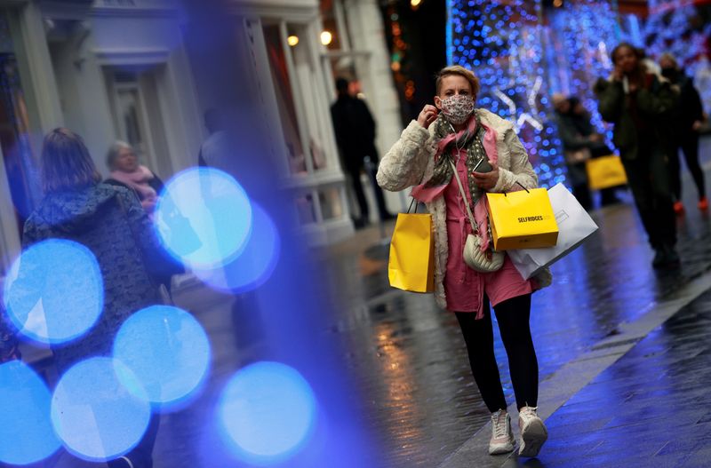 FILE PHOTO: A shopper walks down the street in London