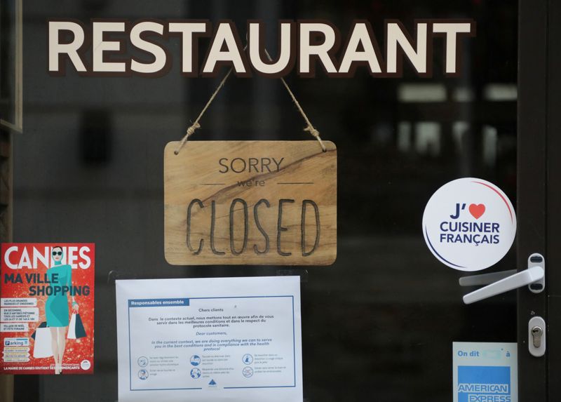 FILE PHOTO: A closed restaurant in Cannes amid the coronavirus