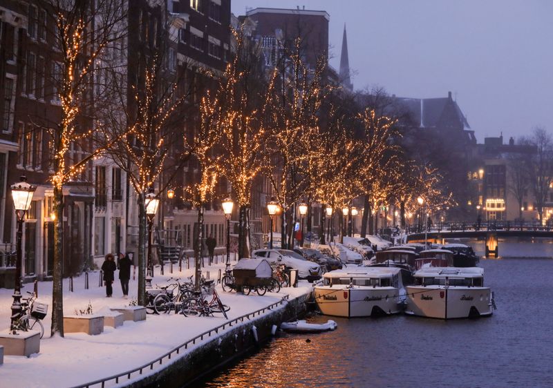 FILE PHOTO: Canals are seen after heavy snowfall in Amsterdam