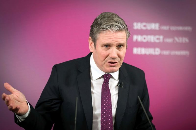 British Labour Party leader Keir Starmer delivers a virtual speech