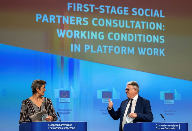 EU digital chief Vestager presents a review of the EU
